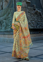Pista Green Handloom Organza Saree With  Handloom Kashmiri Jacquard Woven Work