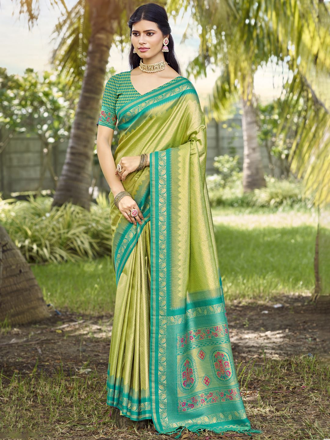 Pista Green Jacquard Silk Saree