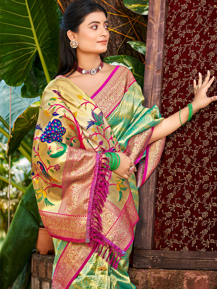 Pista Green Kanjivaram Silk Saree With Classic Drape and Refined Beauty