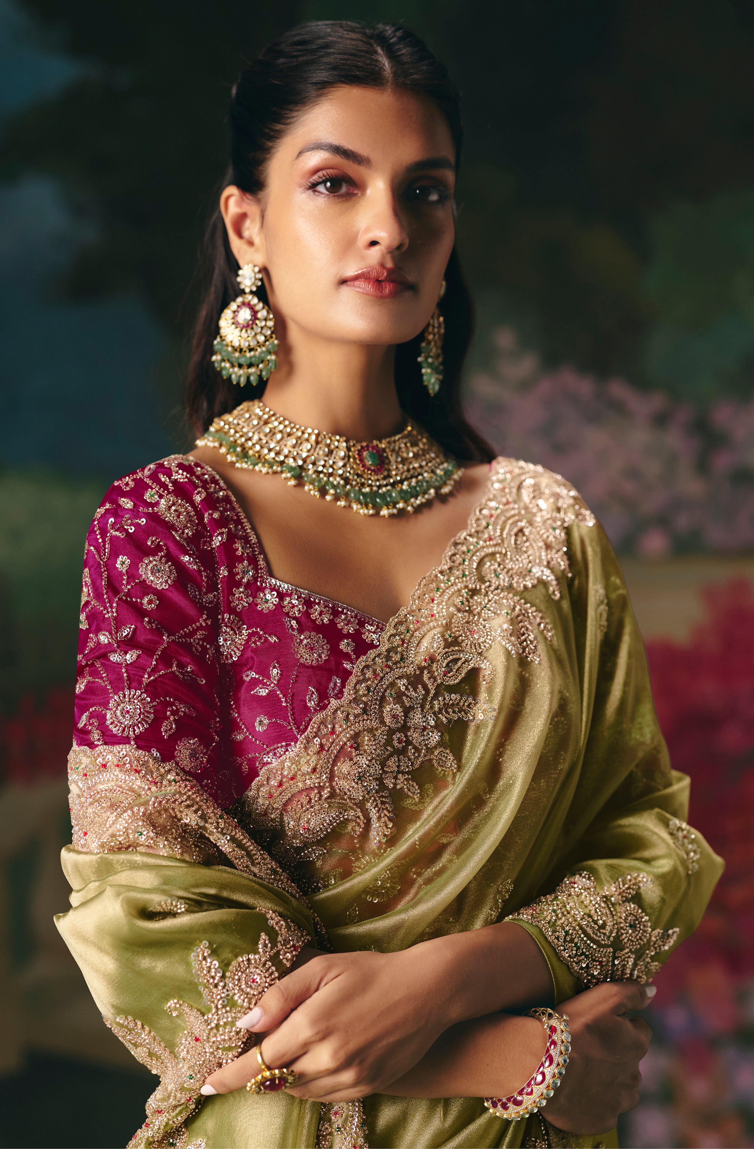 Pista Green Saree With  Heavy Designer Embroidery, Sequince, Stone, With Beads Work