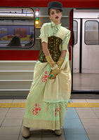 Pista Green Saree With Jacquared Woven Work