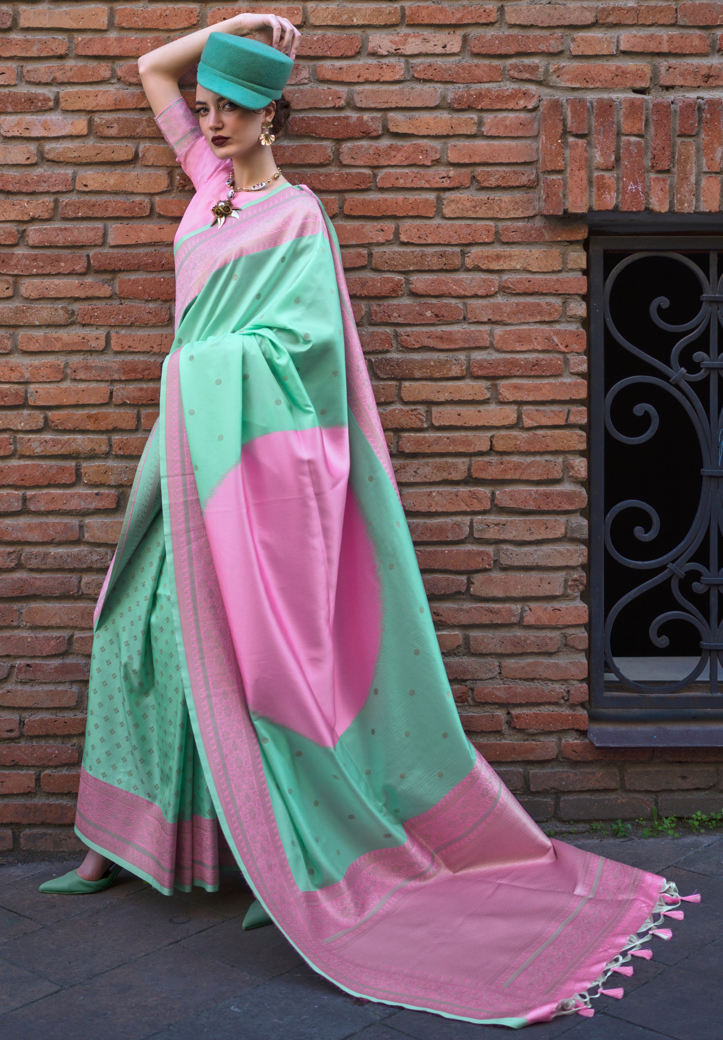 Pista Green Soft Silk Saree with Jacquard Woven Work