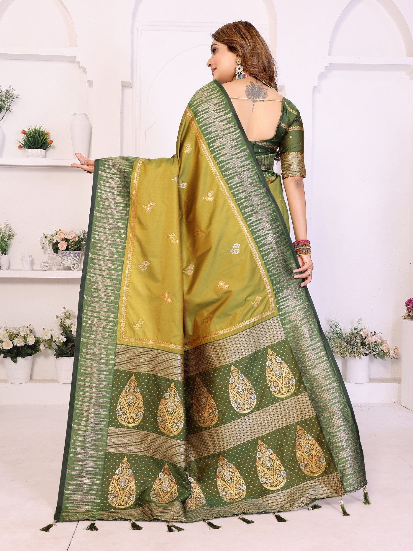 Pista Green South Soft Silk Saree With Traditional Zari Weaving