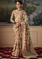 PistaGreen Tusser Silk Saree With  Jacquard Woven with Digital Print