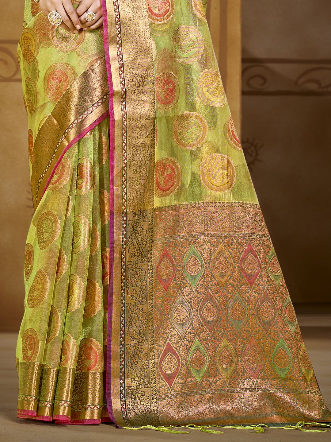Pista Green color Organza Silk Saree