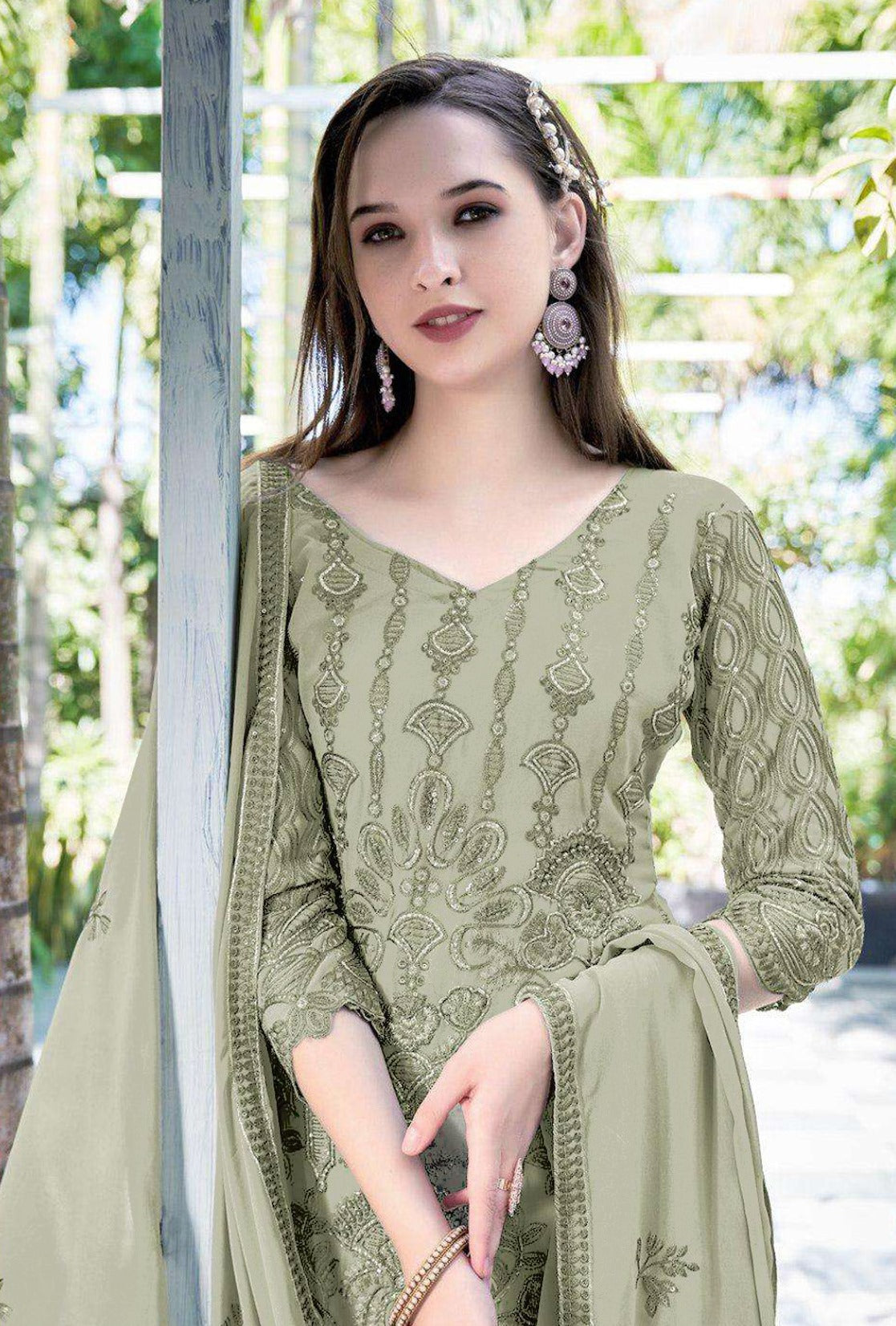 Pista Heavy Designer Suit With Heavy Embroidery Work