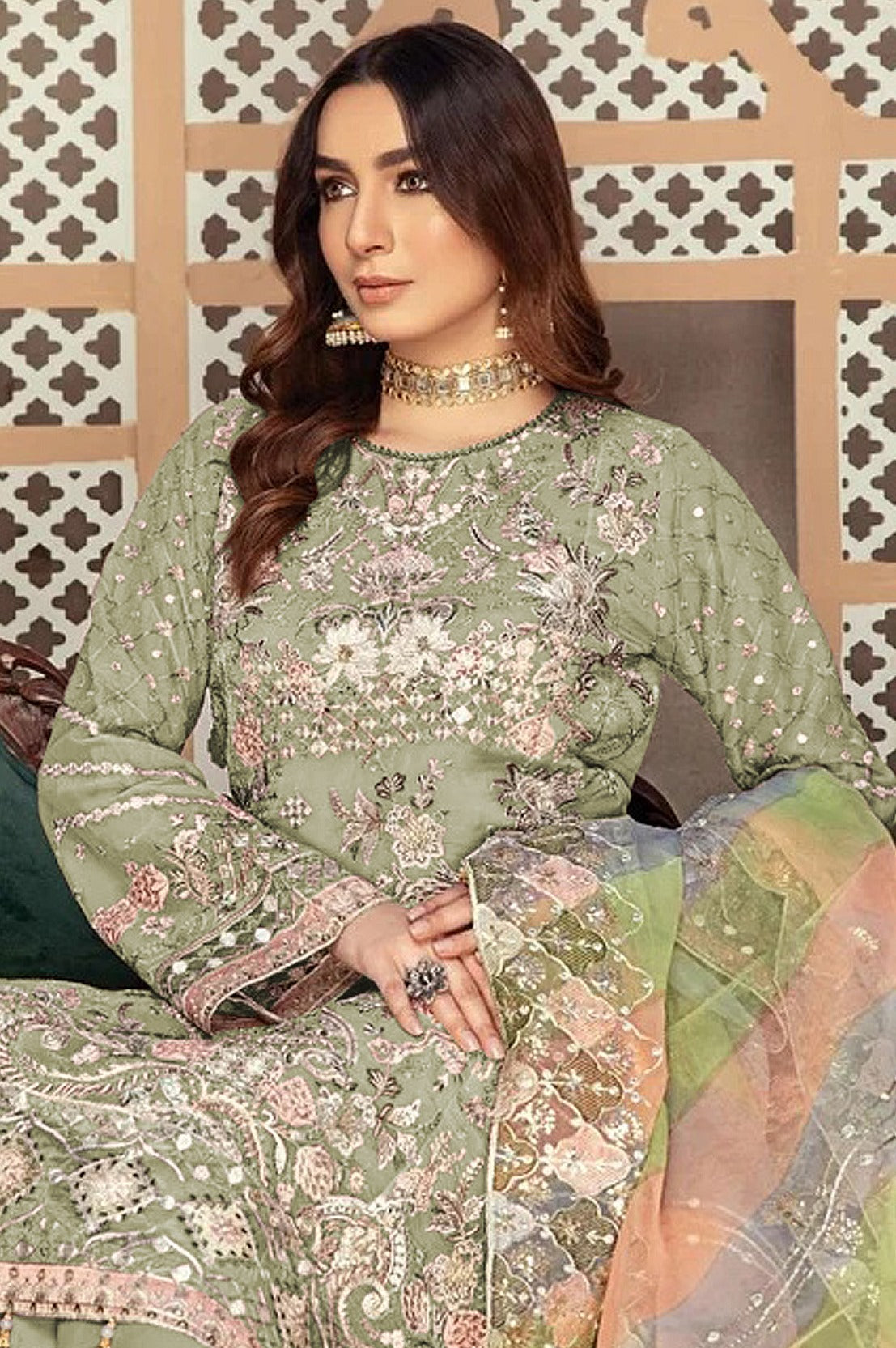 Pista Heavy Designer Suit With Heavy Embroidery Work