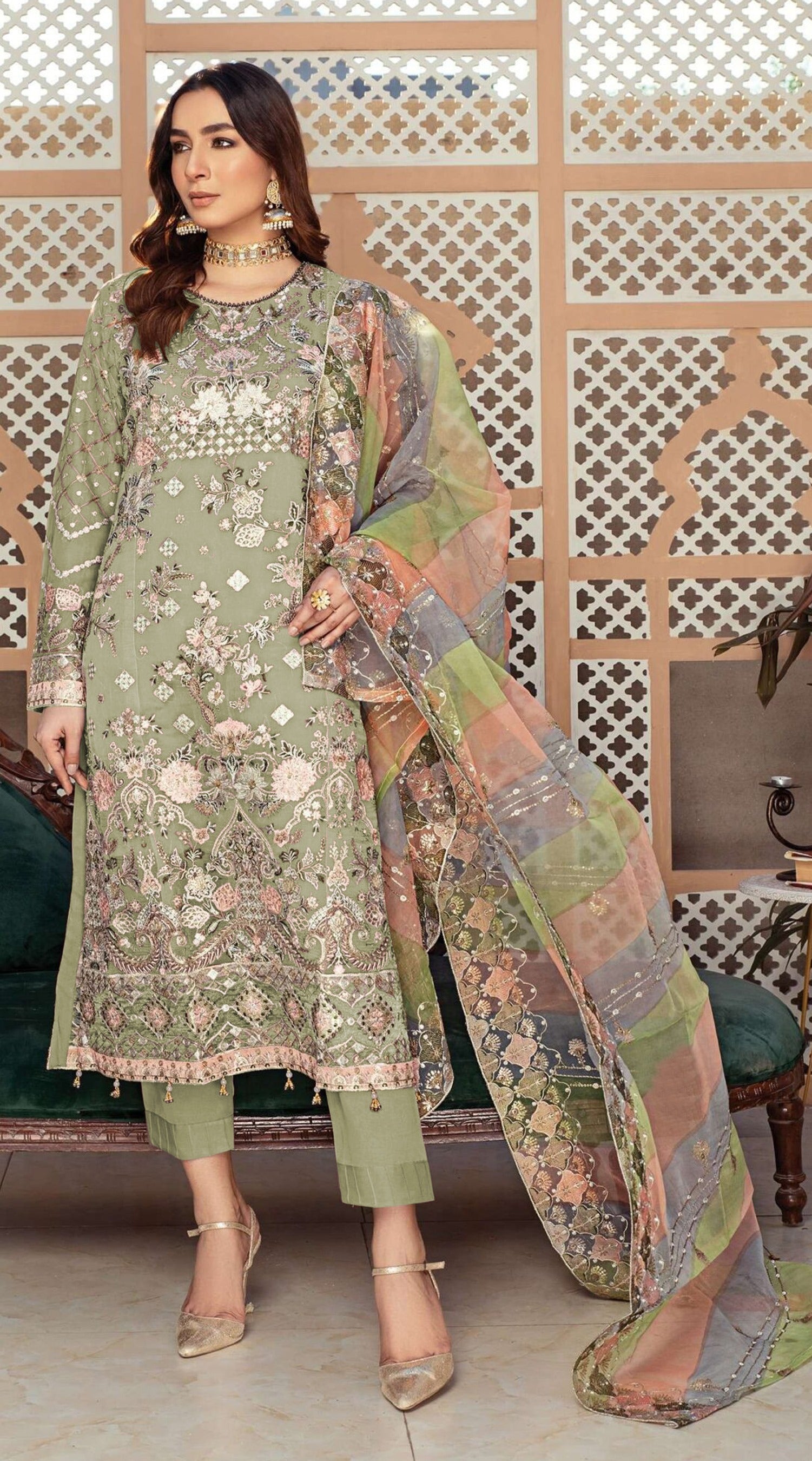 Pista Heavy Designer Suit With Heavy Embroidery Work