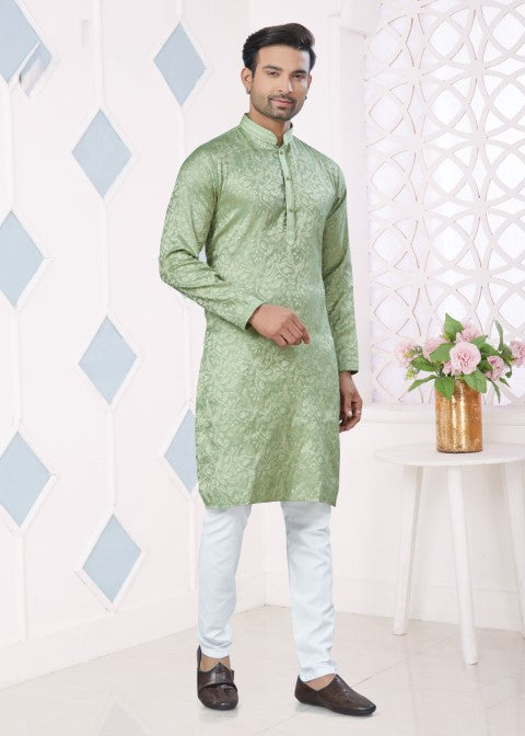 Pista Jacquard Silk Pintex Jacquard Ethnic Festive Kurta Pajama