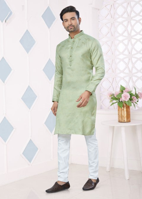 Pista Jacquard Silk Pintex Jacquard Ethnic Festive Kurta Pajama