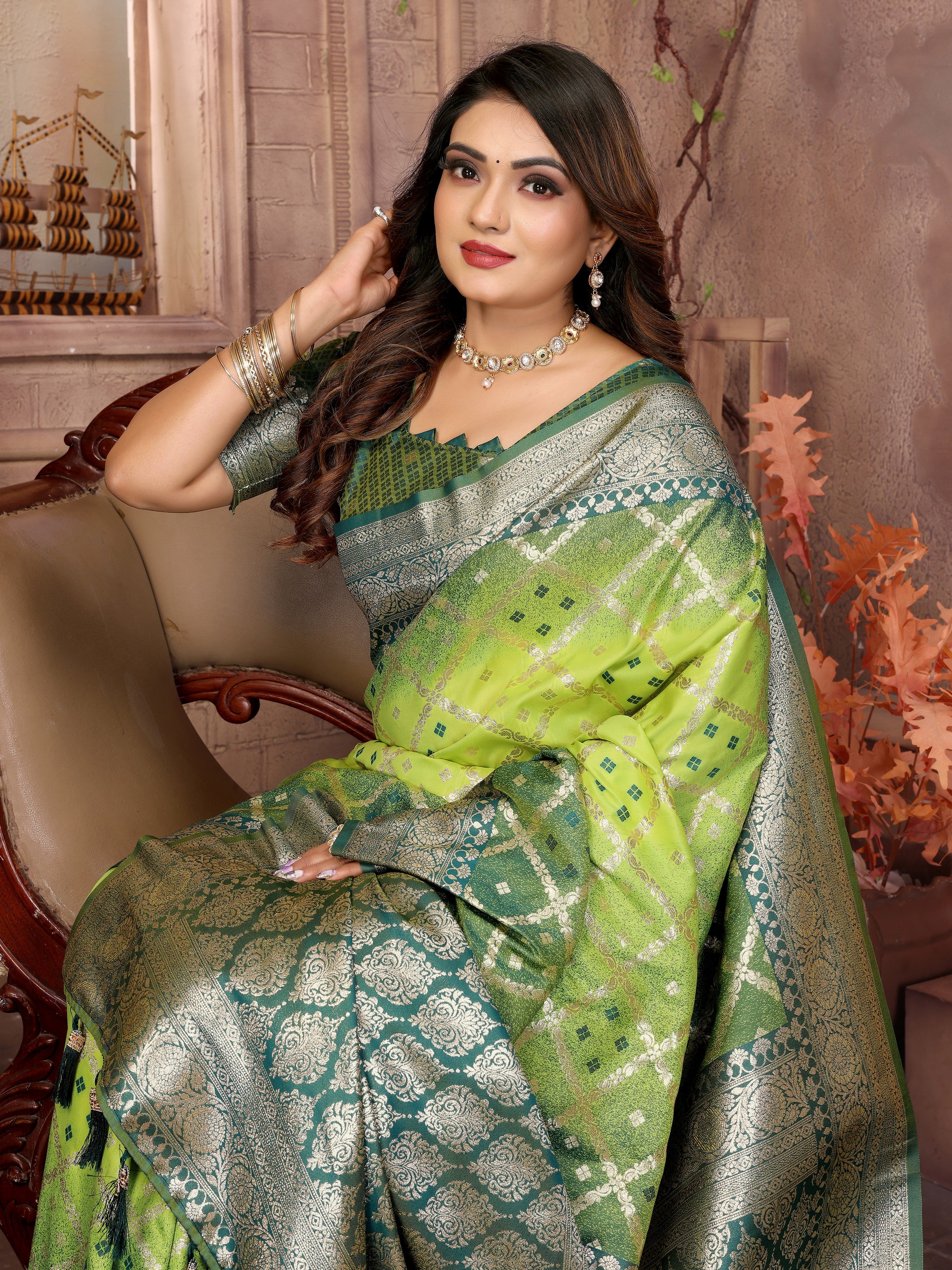 Pista Kochi Silk Designer Ethnic Looks Party Saree