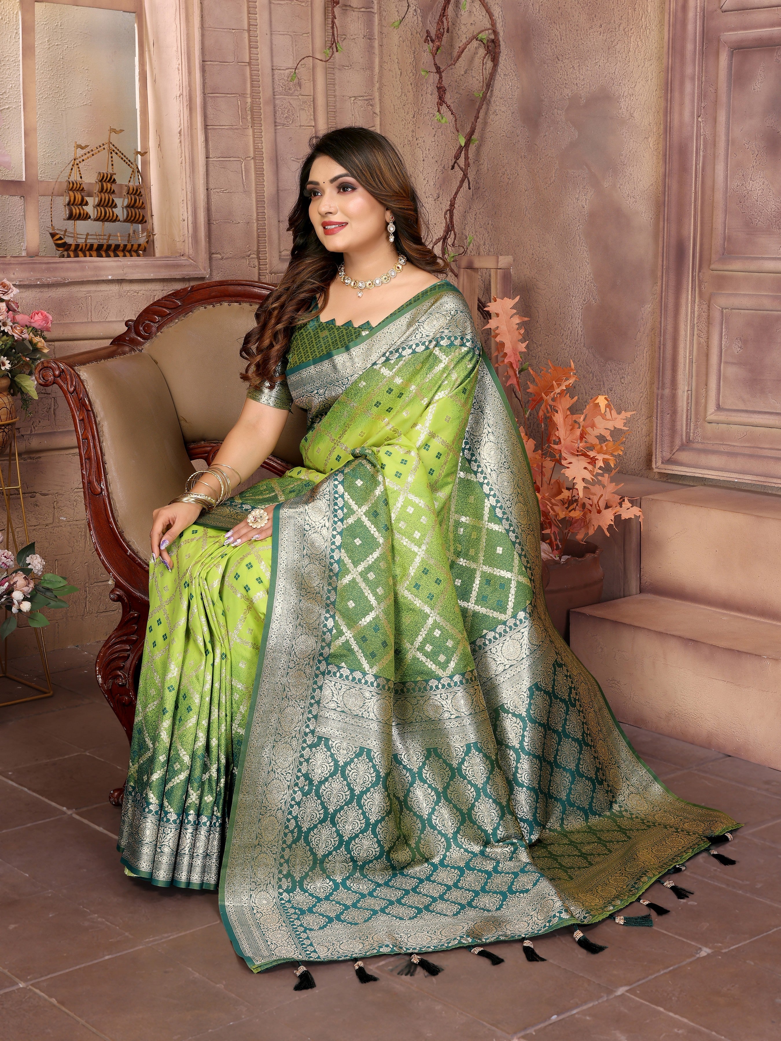 Pista Kochi Silk Designer Ethnic Looks Party Saree
