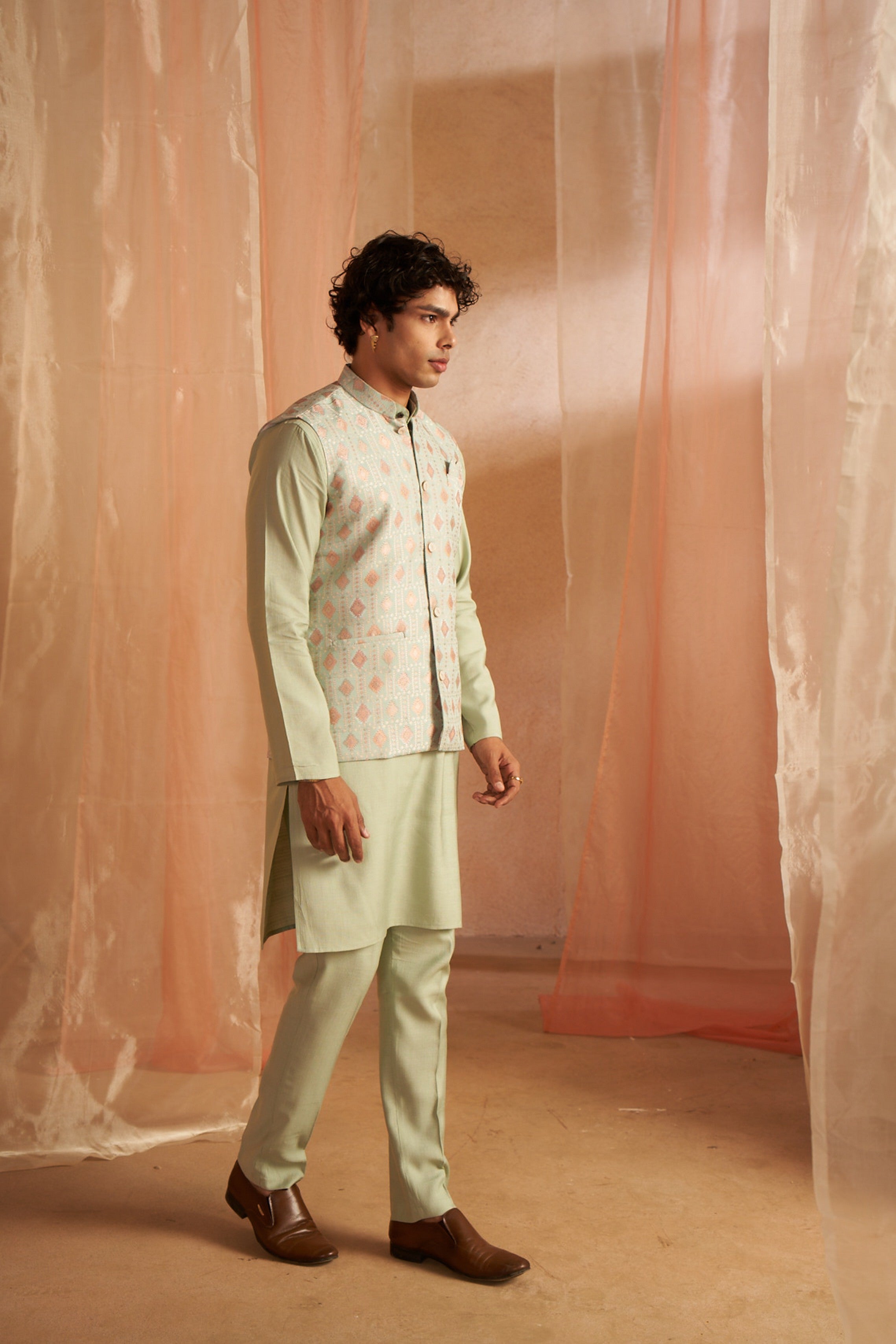 Pista Kurta Payjama with Nehru Jacket – Calm Tones for Classy Occasions