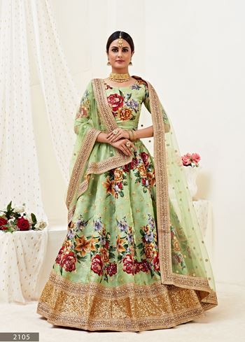 Pista Lehenga Choli With Digital Print With Dori, Sequins Embroidered Border And Pearl Work