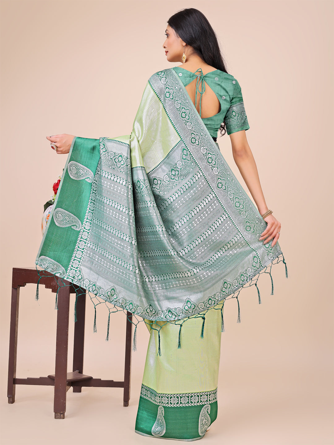 Pista Lichi Silk Woven Designer Festive Graceful Saree