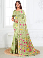 Pista Linen Cotton Woven Jacquard Designer Fancy Saree