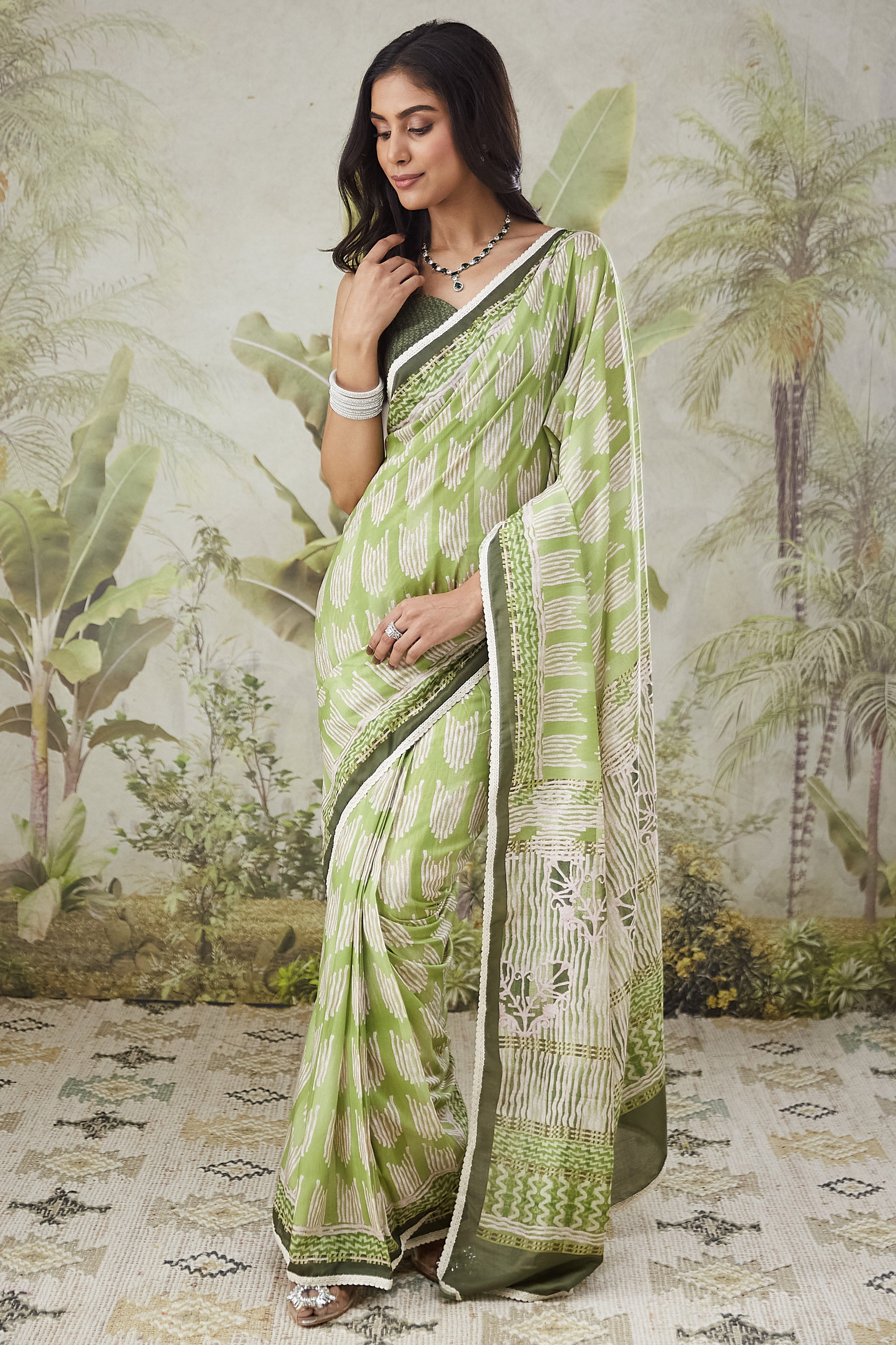 Pista Muslin Designer Printed Ready To Wear Saree