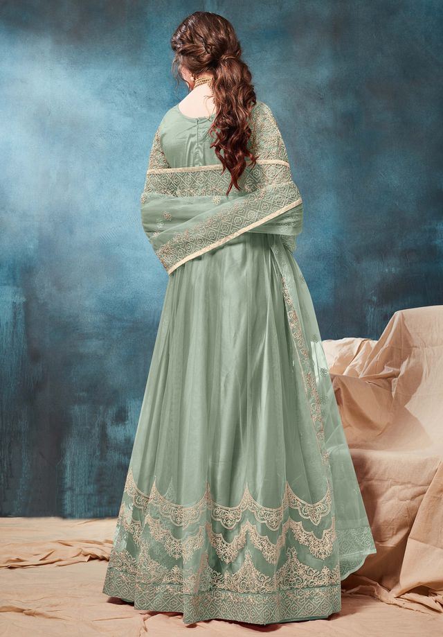 Pista Net Embroidered  Anarkali Suits