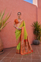 Pista Paithani Silk Saree with Paithani Pallu and Zari Butti