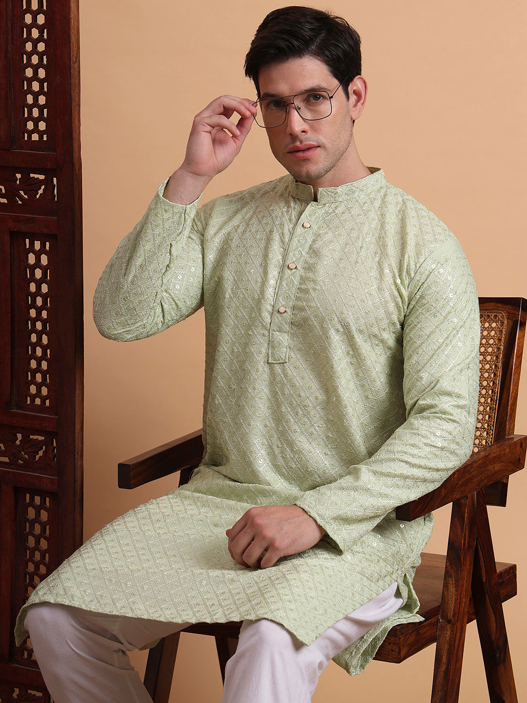 Pista Rayon Chikankari Embroidered Traditional Kurta Pajama