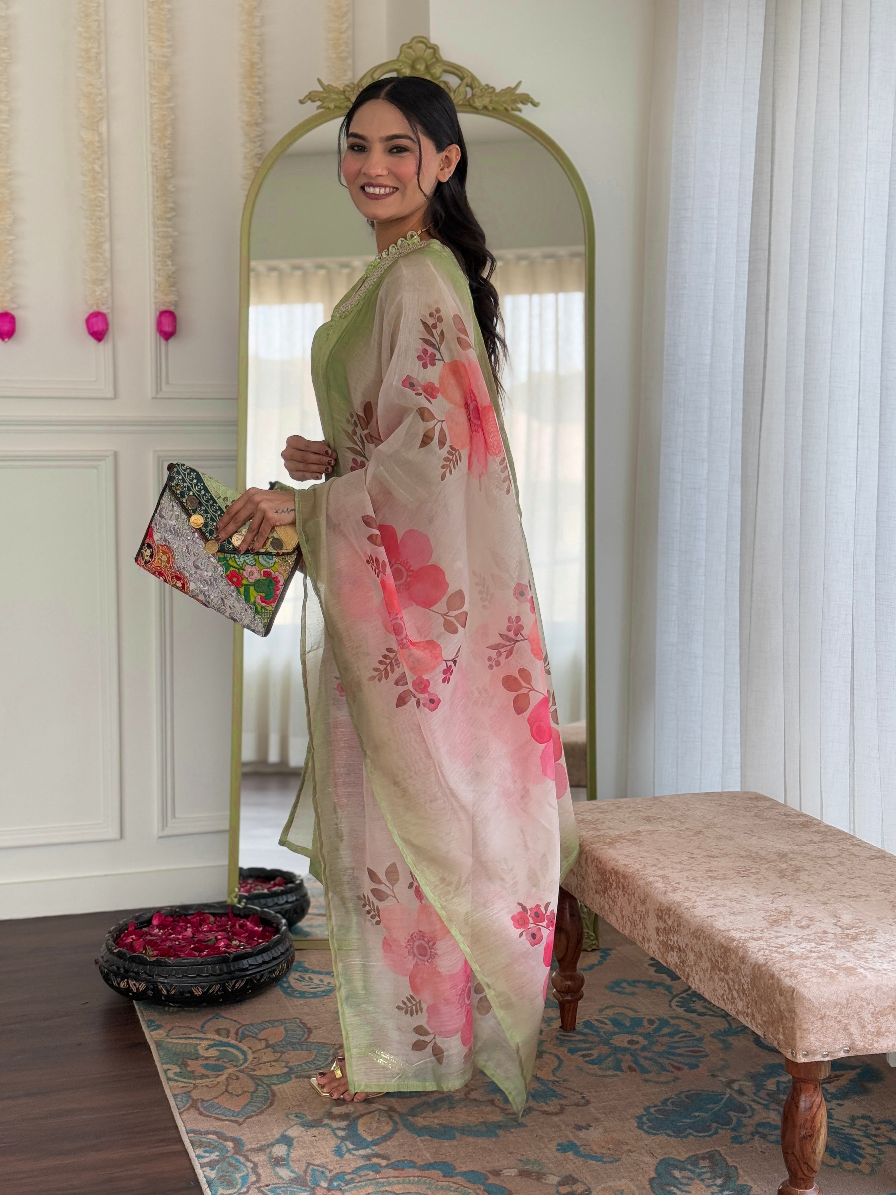 Pista Rayon Elegant Kurta Pant Set With Embroidery Work