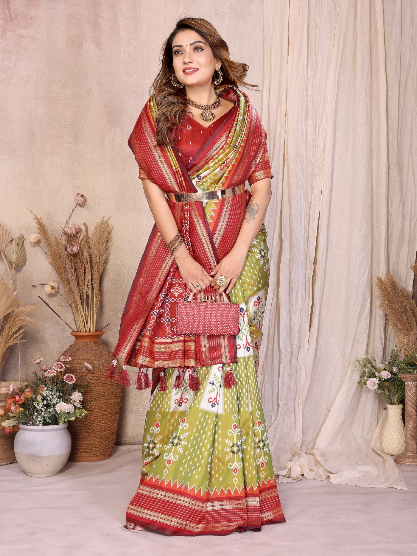 Pista Soft Silk Saree With Traditional Weaving