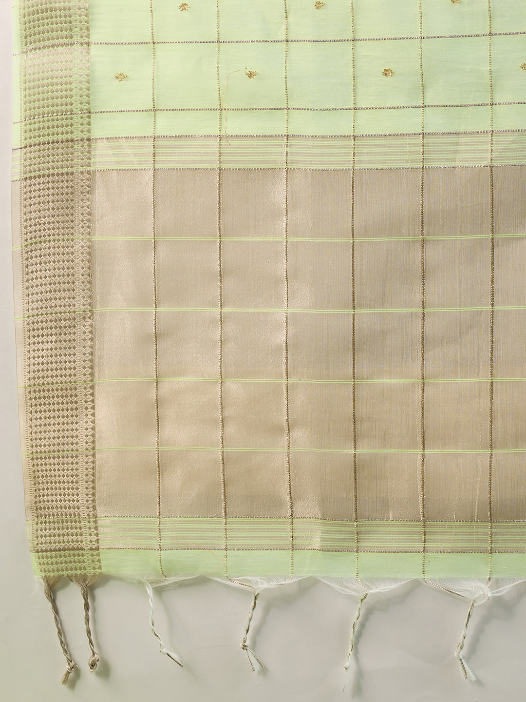 Pista Soft Silk Saree with Checks and Zari Pallu