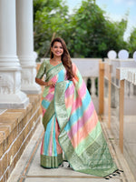Pista Soft Silk Woven Jacquard Designer Festive Wear Traditional Saree