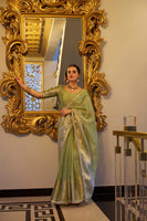 Pista Tissue Shimmer Saree with Zari Weaving & Sequins Lace