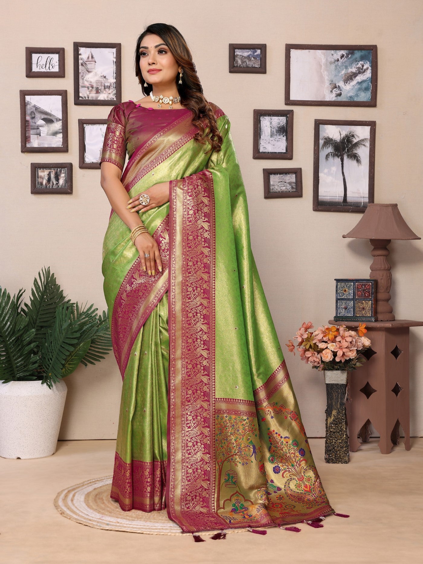 Pista Tissue Silk Saree With Classic Weaving