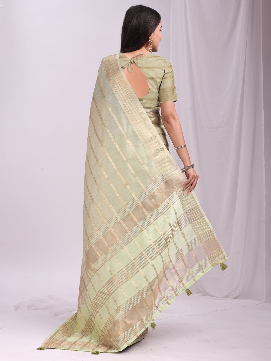 Pista Woven Zari Designer Ethnic Organza Saree