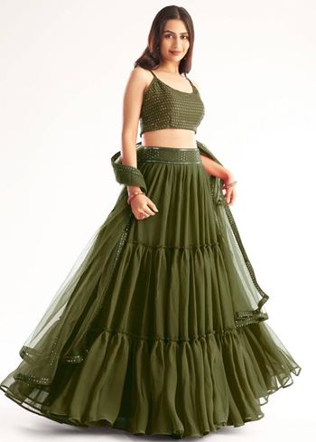 Precious Mehendi Green Georgette Lehenga Choli With Net Dupatta
