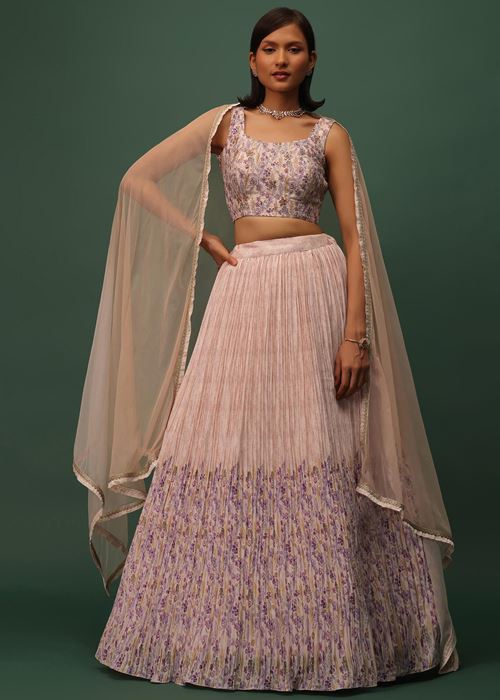 Precious Peach Floral Printed Georgette Lehenga Choli With Dupatta