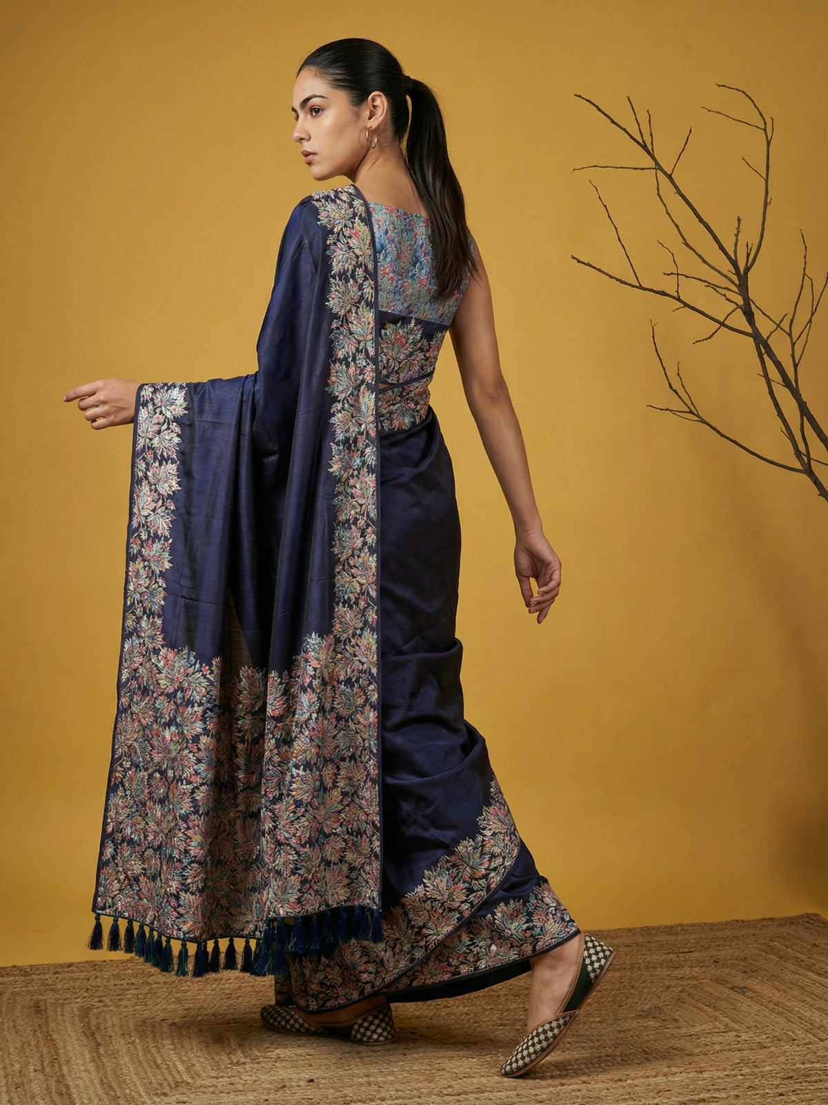 Premium Navy Blue Soft Silk Saree with Printed Woven Design