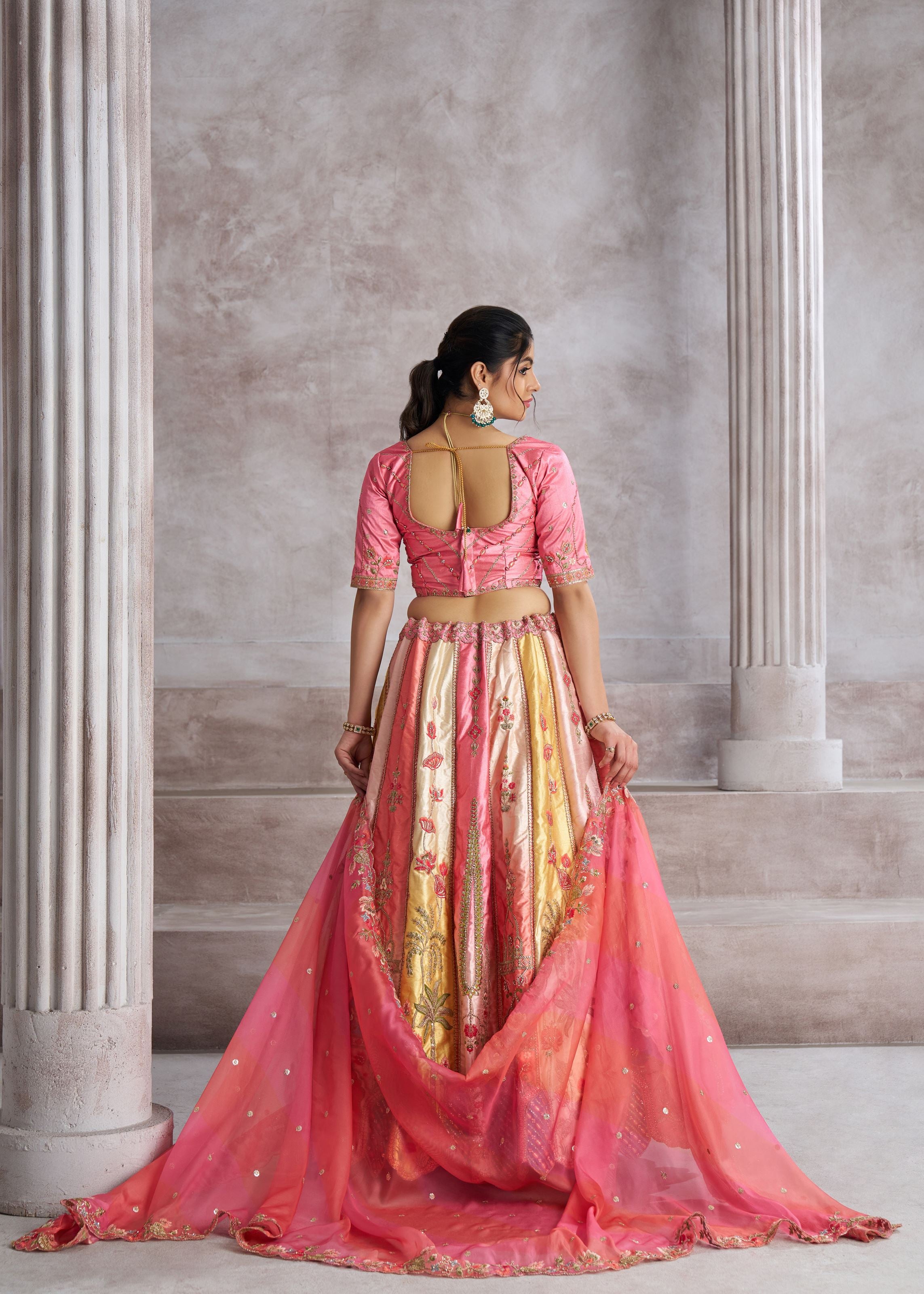 Pretty Pink Silk Intricate Paisley Motifs Traditional Embroidered  Wedding Lehenga