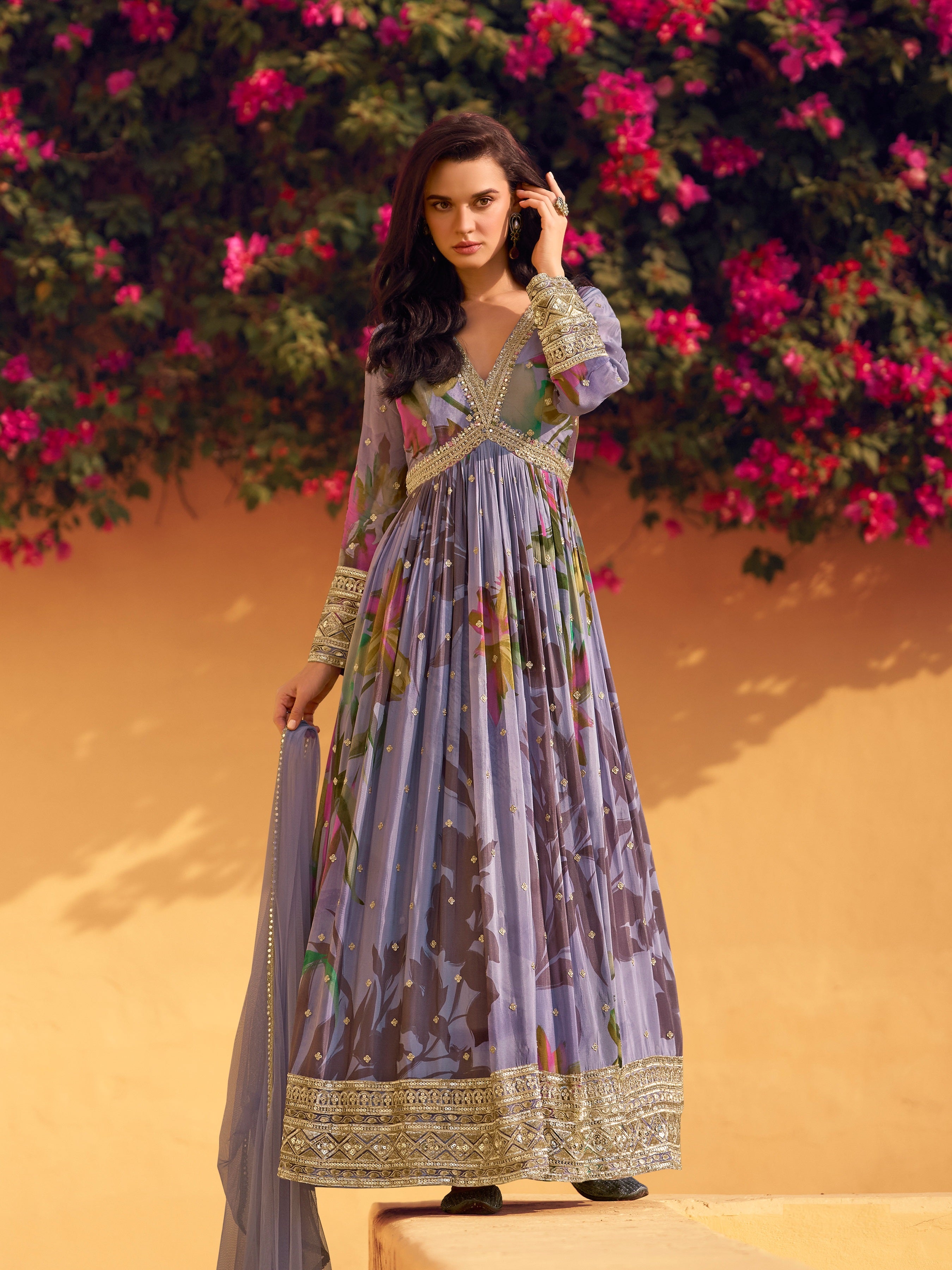 Purple Anarkali Suit With Heavy Embroidery Work