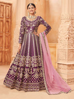 Purple Art Silk Heavy Thread Embroidery with Zari Work  Anarkali Suits