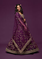 Purple Art Silk Lehenga Choli With Thread, Zari, Dori and Sequins Embroidery Work