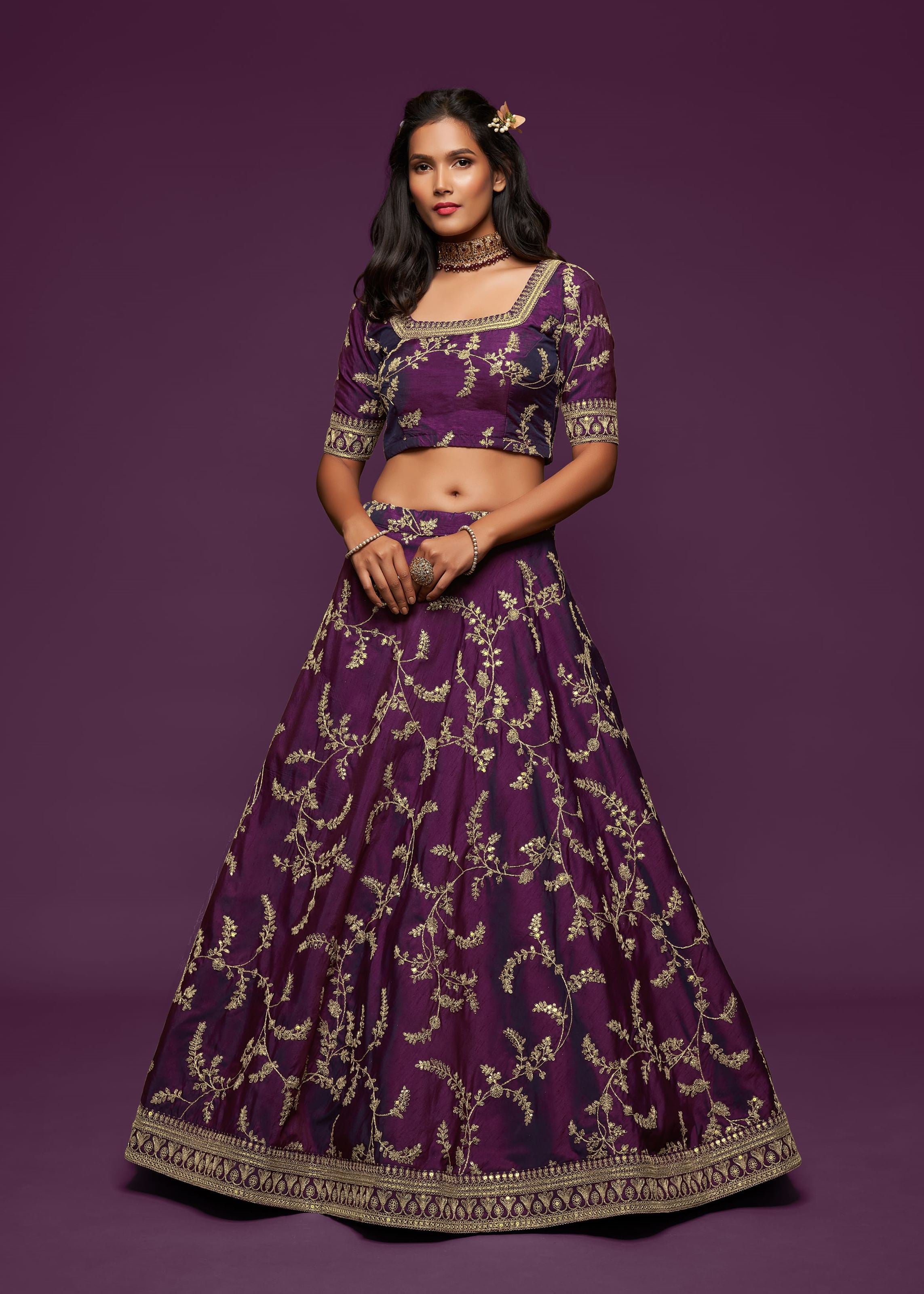 Purple Art Silk Lehenga Choli With Thread, Zari, Dori and Sequins Embroidery Work