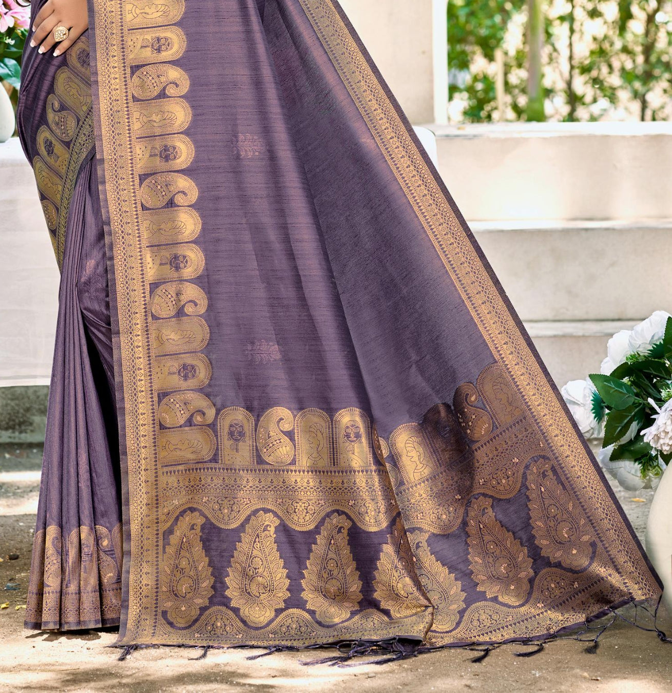 Purple Assam Silk Saree With Minimalist Elegance and Classy Drape