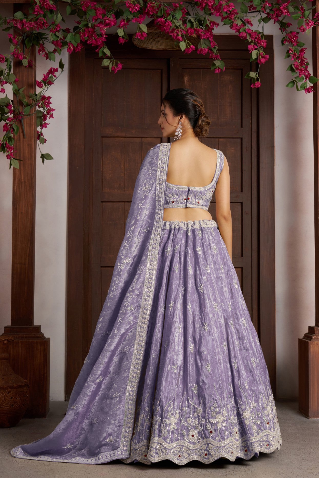 Purple Banarasi Jari Tissue Bead Embellished Wedding Lehenga Choli
