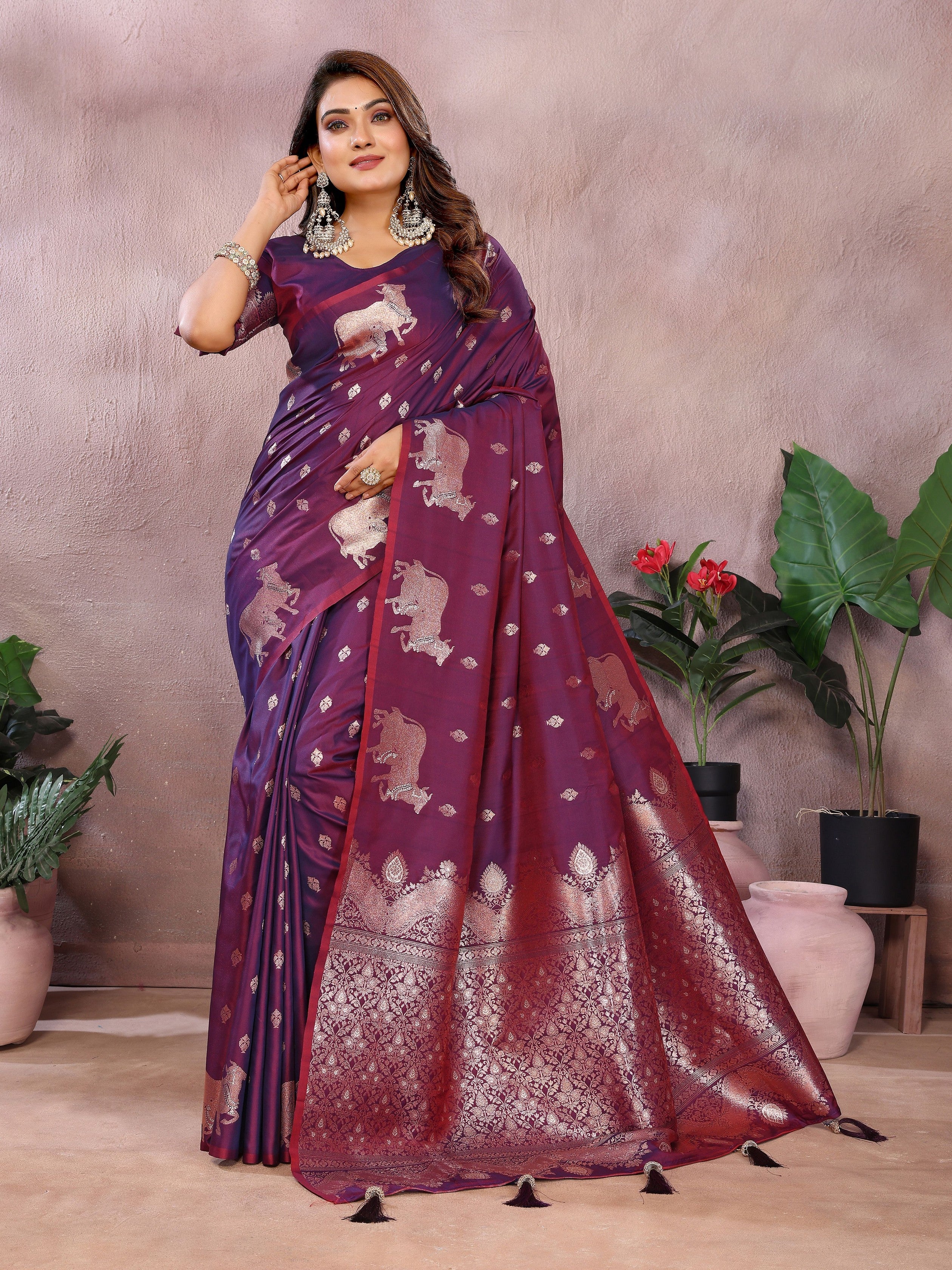 Purple Banarasi Silk Jacquard Weaving Designer Ceremonial Saree