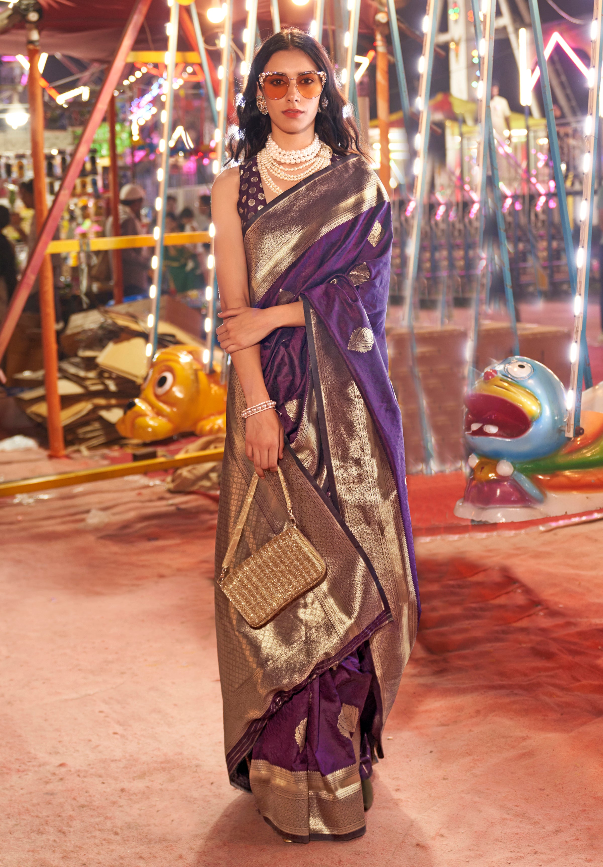Purple Banarasi Silk Saree With  Jacquard Woven Work
