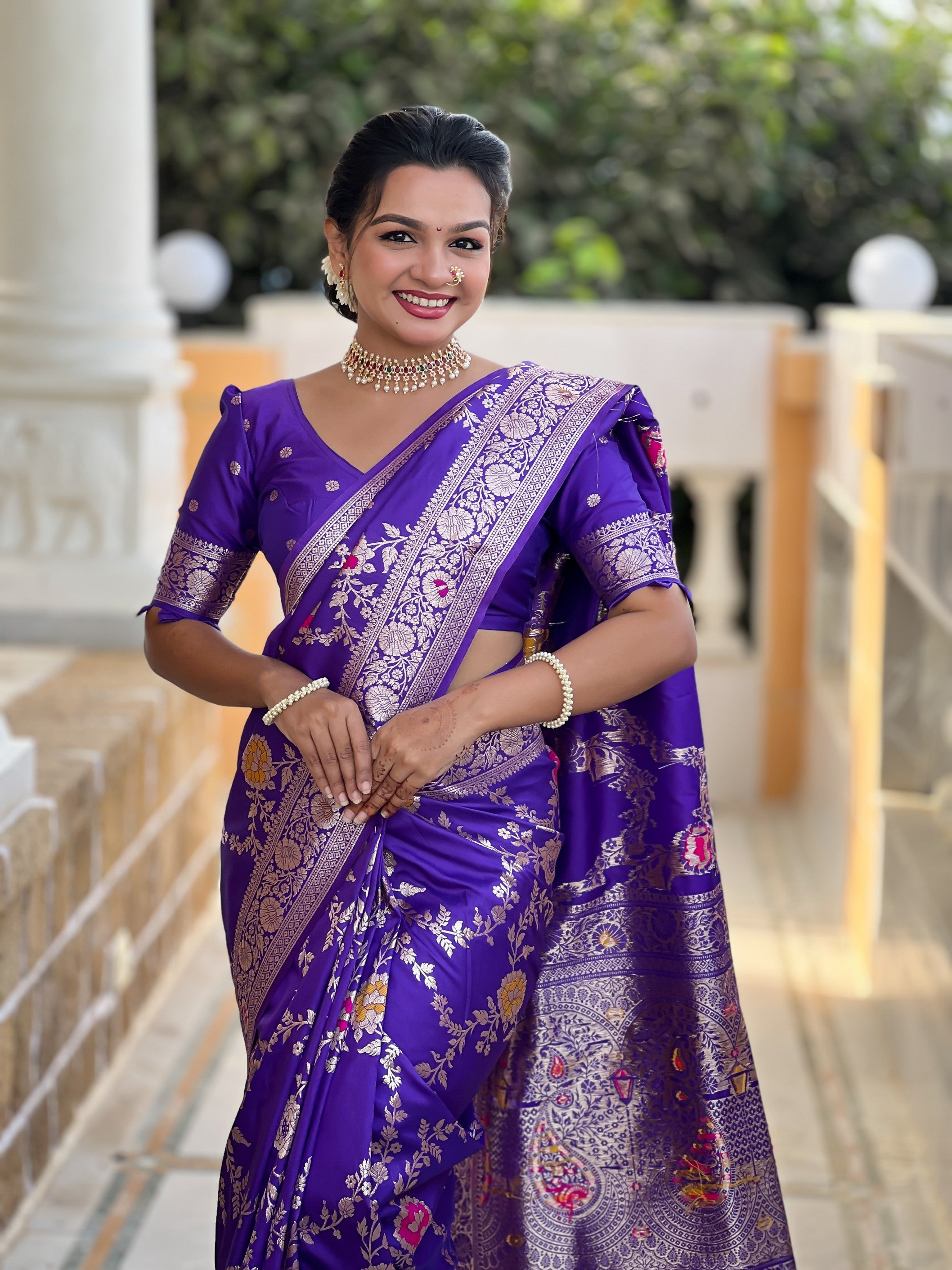 Purple Banarasi Silk Saree With Traditional Woven Meenakari Designer Traditional Looks