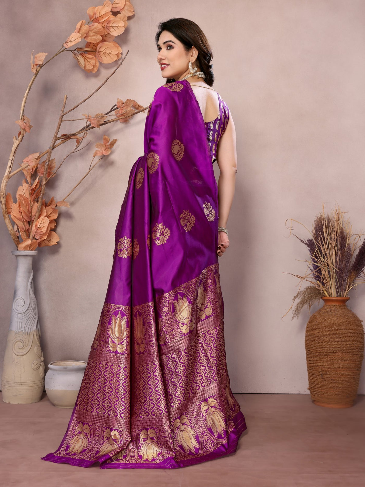 Purple Banarasi Silk Saree With Weaving