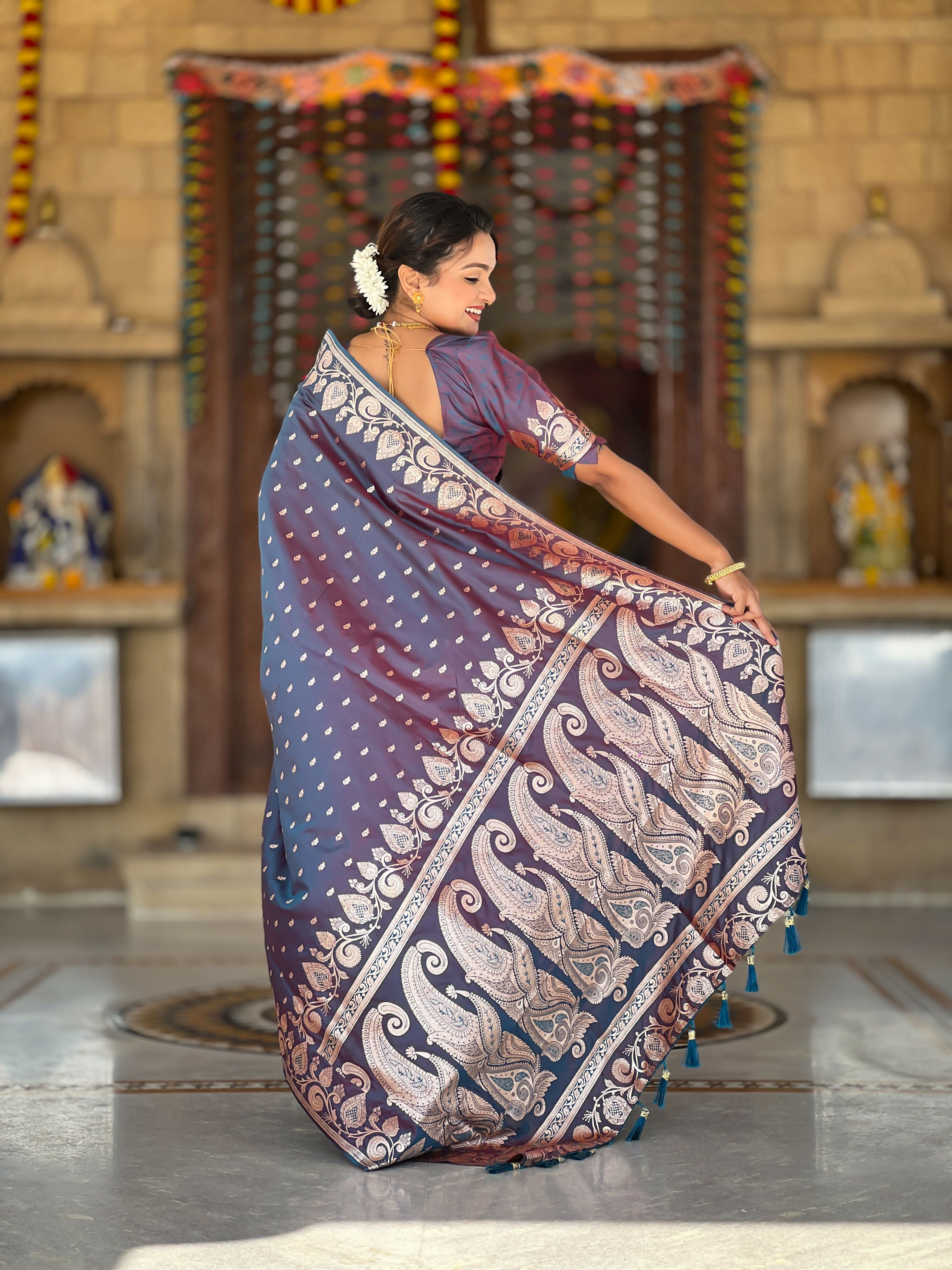 Purple Banarasi Silk Saree With Woven Jacquard Designer Partywear Saree