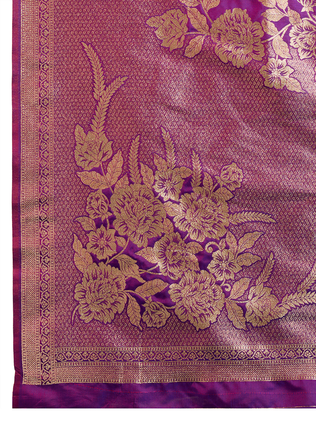 Purple Banarasi Silk Saree with Butti and Floral Border