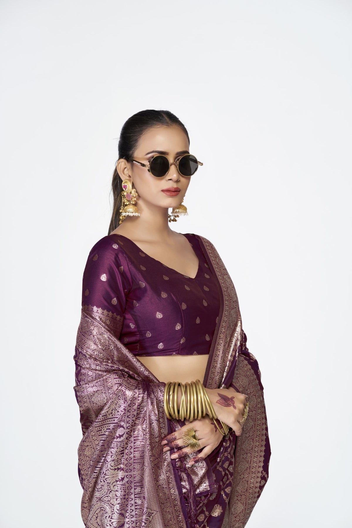 Purple Banarasi Silk Saree with Traditional Weaving