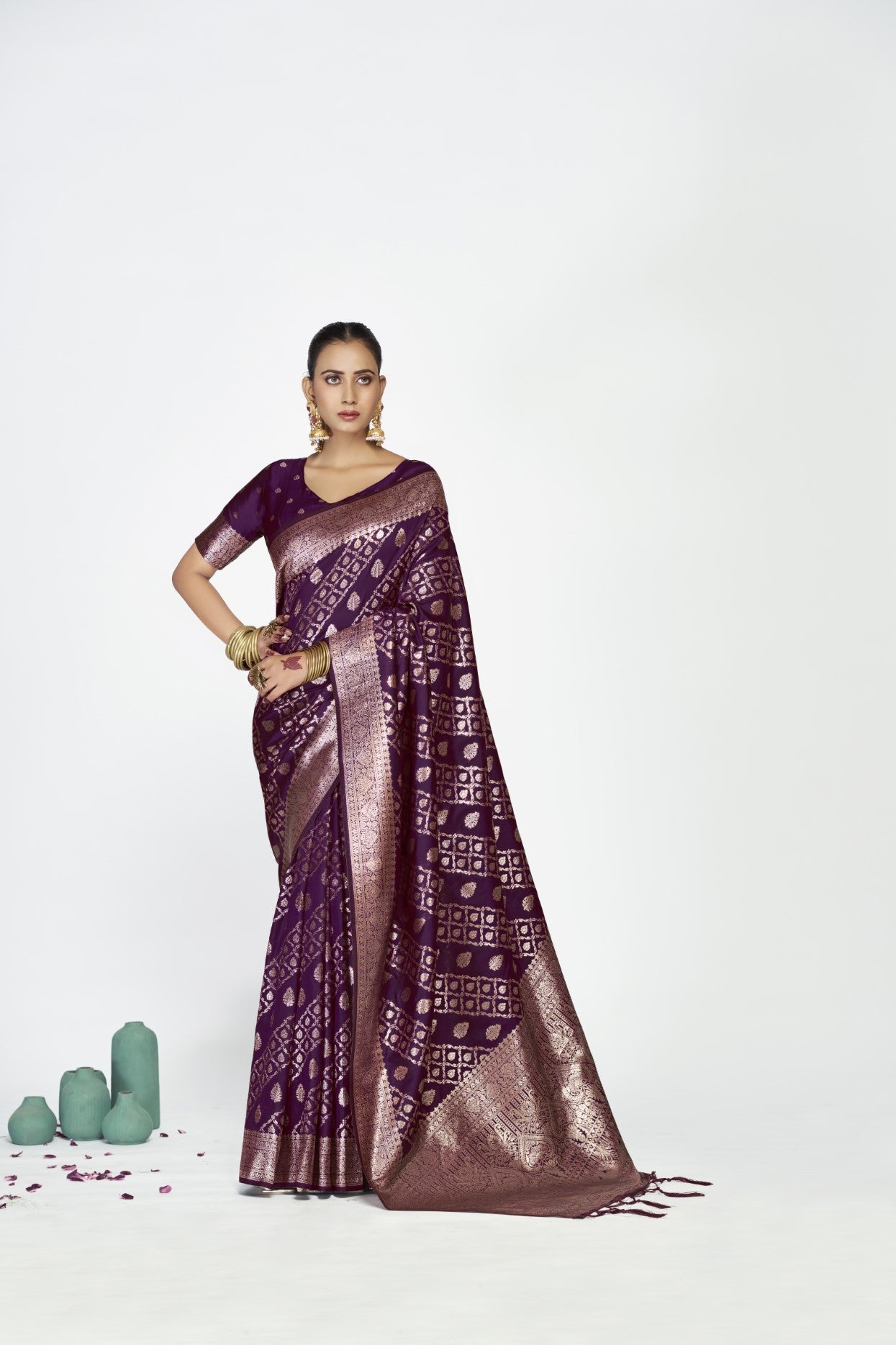 Purple Banarasi Silk Saree with Traditional Weaving