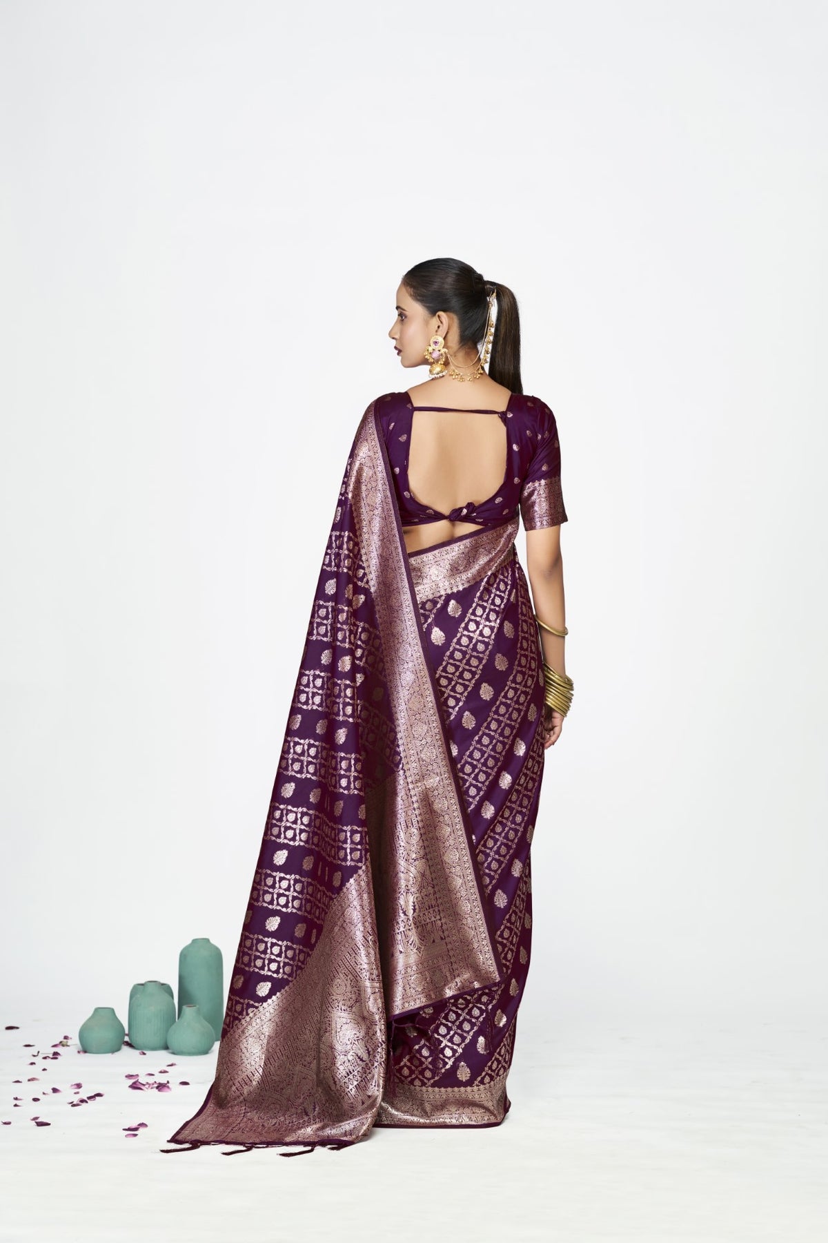 Purple Banarasi Silk Saree with Traditional Weaving